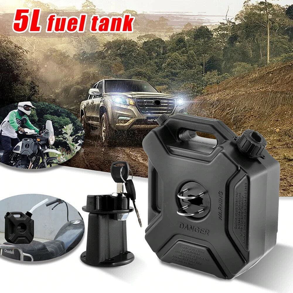 AUTOPOWERZ 1.3 Gallon with Mounting Bracket and Lock,5L Oil Petrol Storage Cans Spare Emergency Backup Tanks, for SUV Motorcycle ATV Gas Can(Black)
