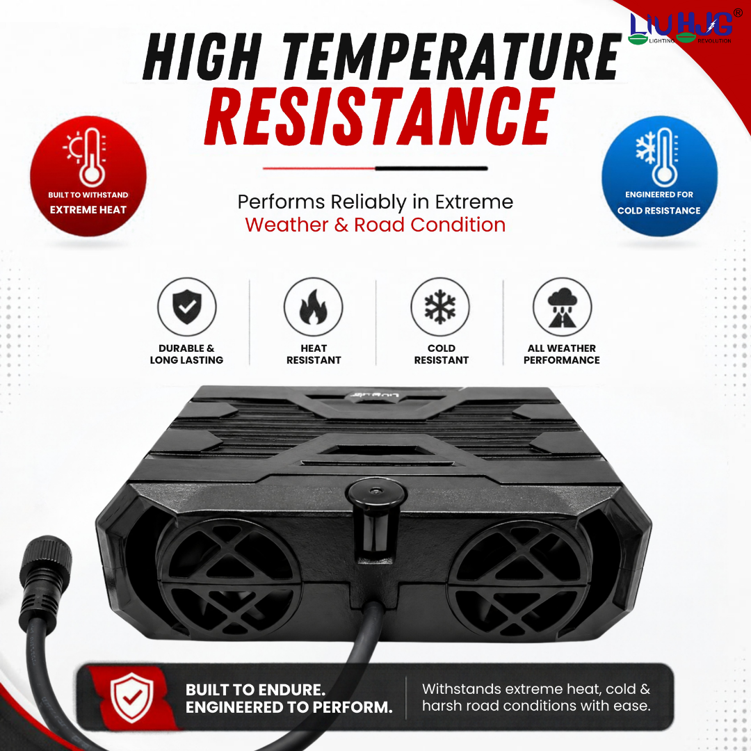 Rear view of 126W fog light showing dual active turbo cooling fans for extreme heat dissipation.