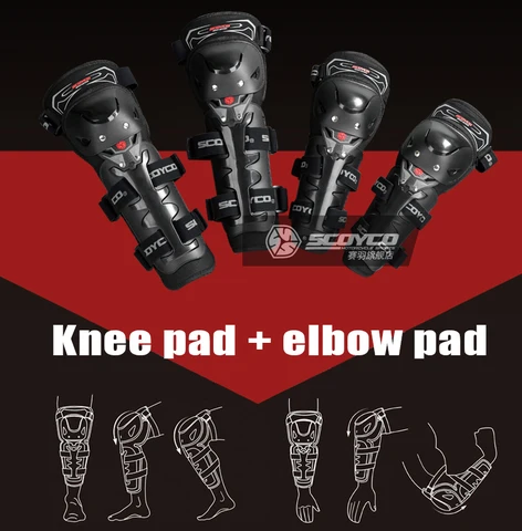 Knee and Elbow Guards for Motocross and Riding 4in1, Motorcycle Kneepads and Elbow-Pads Black