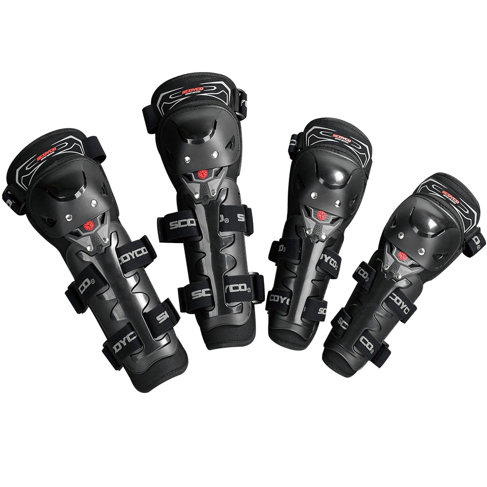 Knee and Elbow Guards for Motocross and Riding 4in1, Motorcycle Kneepads and Elbow-Pads Black