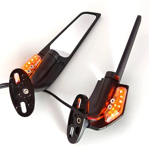 Motorcycle Adjustable Rear View Wing Mirror with LED suitable for most bike