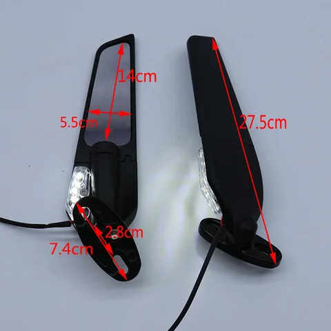 Motorcycle Adjustable Rear View Wing Mirror with LED suitable for most bike