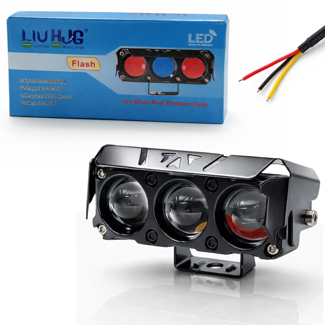 LIU HJG 3 Lens Fog Light with Devil Eye – Yellow/White  Steady & Flashing Modes (1 Pc)