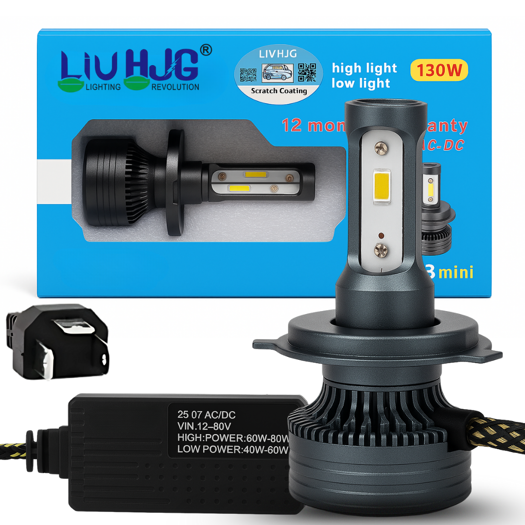LIU HJG 130W White LED High-Low Beam H4 Headlight Bulb for Bike Car