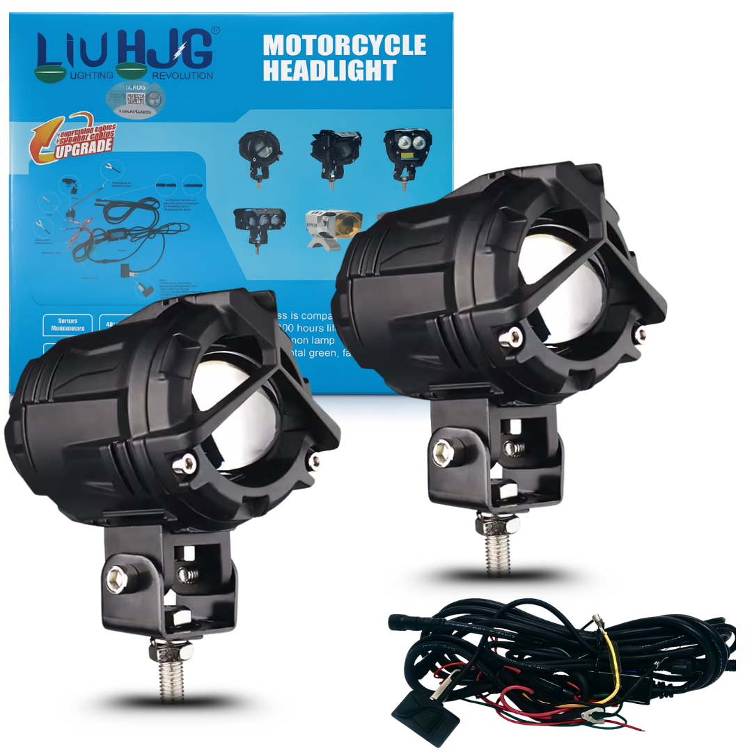 LIU HJG Mercedes Y-Lens Ultra-Wide LED Fog Lights (White/Yellow/Red Devil Eye) | Pair with Wiring Harness & Switch for Car & Bike
