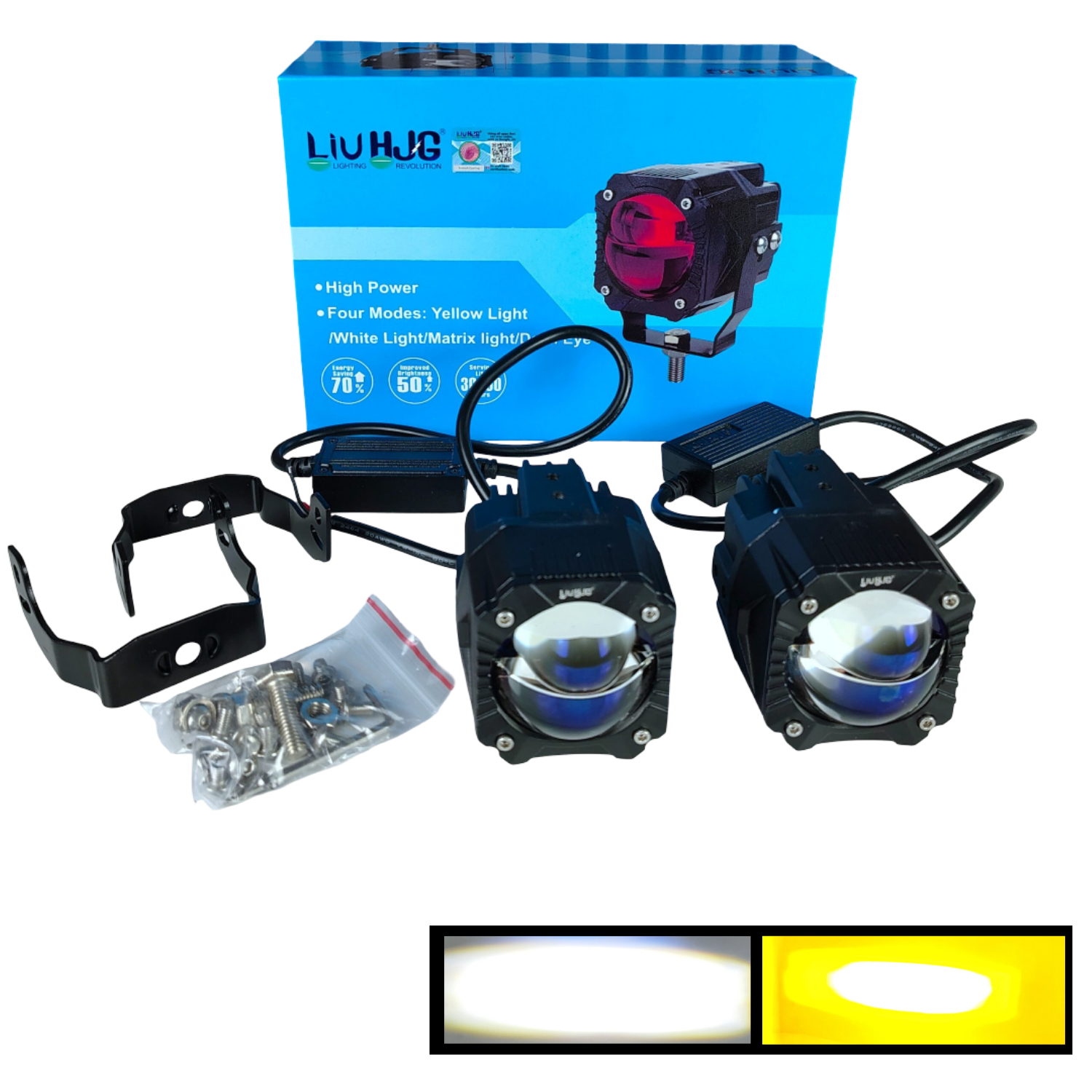 LIU HJG Gorilla Fog Light, dual lens projector fog light, 120W LED driving fog lamps, white yellow fog light for cars and bikes, red DRL mode fog light, ultra-wide beam projector light, universal fit fog lamp for motorcycles and cars, waterproof LED fog lights for Thar, Jeep, SUV, bike fog light with dual intensity beam, high brightness projector fog light, off-road LED fog lights, gorilla projector fog light for Royal Enfield, LIU HJG dual color fog light, vehicle front auxiliary lights, automotive LED fog
