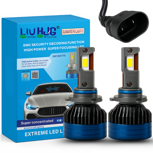 Original LIU HJG 300W 9005 LED Headlight Bulb Pair in Official Packaging