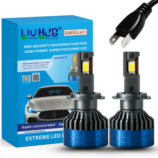 Original LIU HJG 300W H7 LED Headlight Bulb Pair in Official Packaging