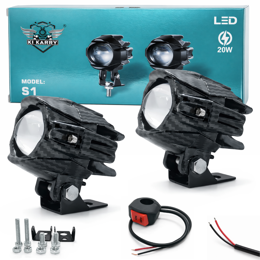 AUTOPOWERZ Ultra Bright Single Lens Fog Light Waterproof & Dustproof 40W 12V DC Power Yellow+White Light Reflection Carbon Finish Universal fit for All Bikes & Cars Model (Pack of 2 With Switch)