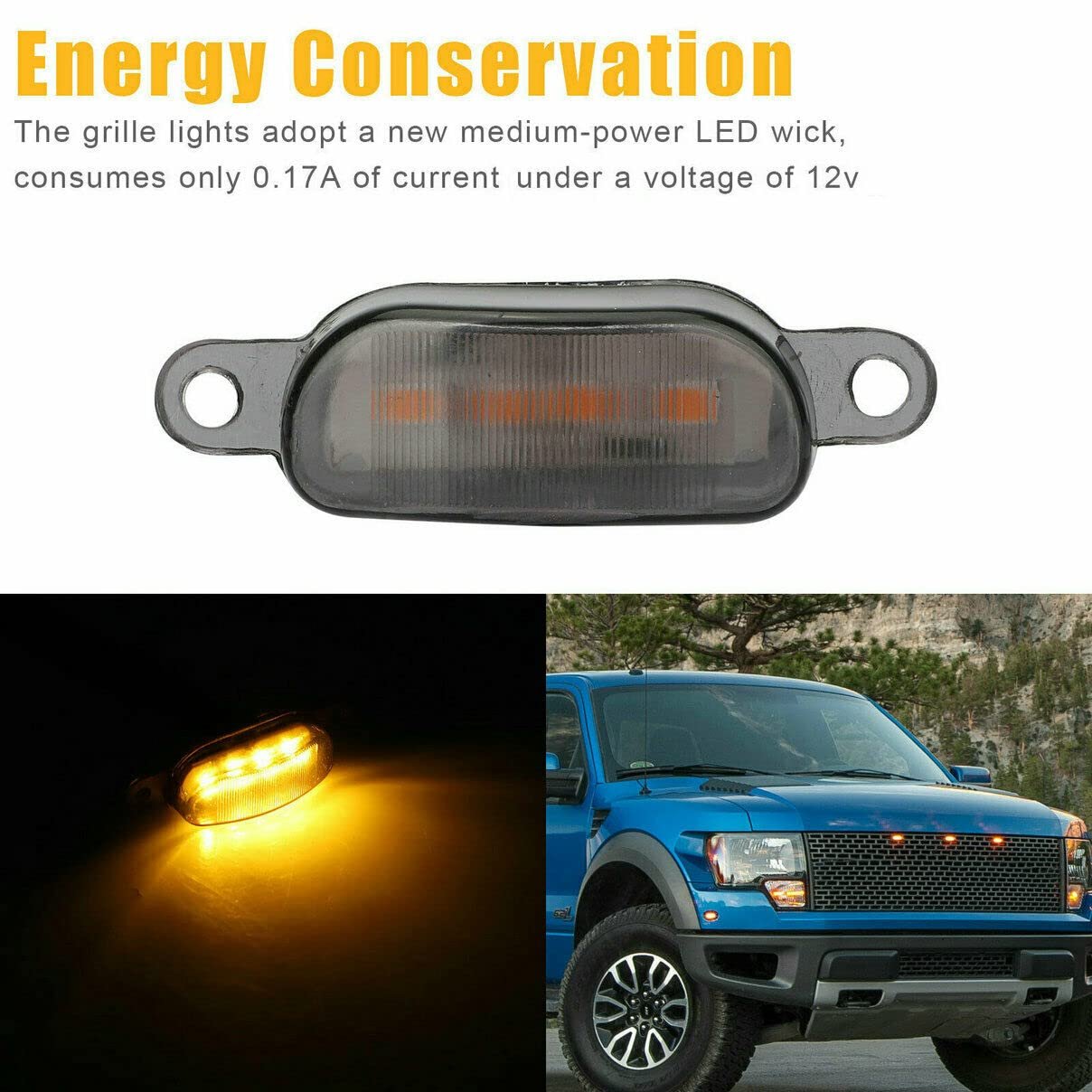 4pcs Yellow Universal Car Front Grille Lights