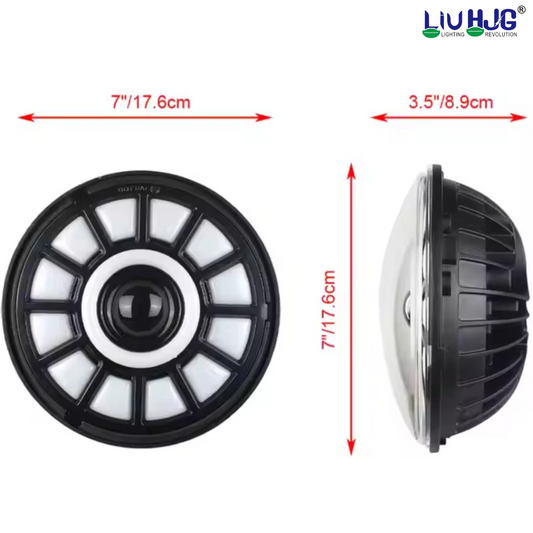 7 inch LED headlight multi color DRL - side angle view