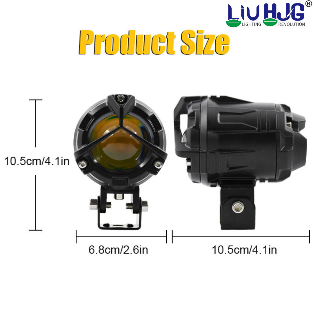 LIU HJG Mercedes Y-Lens Ultra-Wide LED Fog Lights (White/Yellow/Red Devil Eye) | Pair with Wiring Harness & Switch for Car & Bike