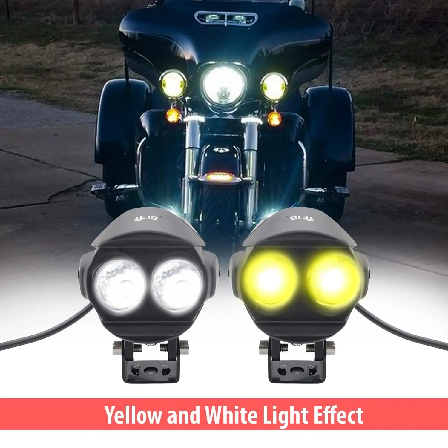 EXPROTAS Pair 100W Motorcycle Fog Light Spot Dual Color Auxiliary LED Headlight