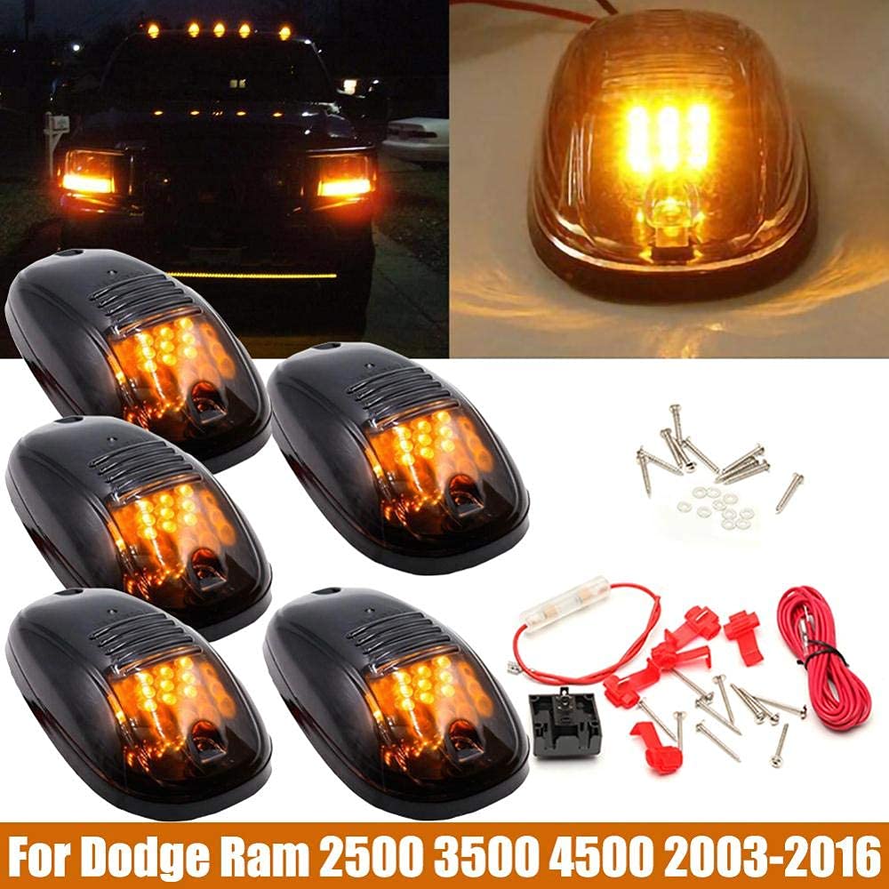 Autopowerz Black Smoked Lens 16 Led Cab Clearance Light 5 Pcs Roof Top Marker Running Lights Kit Yellow Compatible for Mahindra Thar