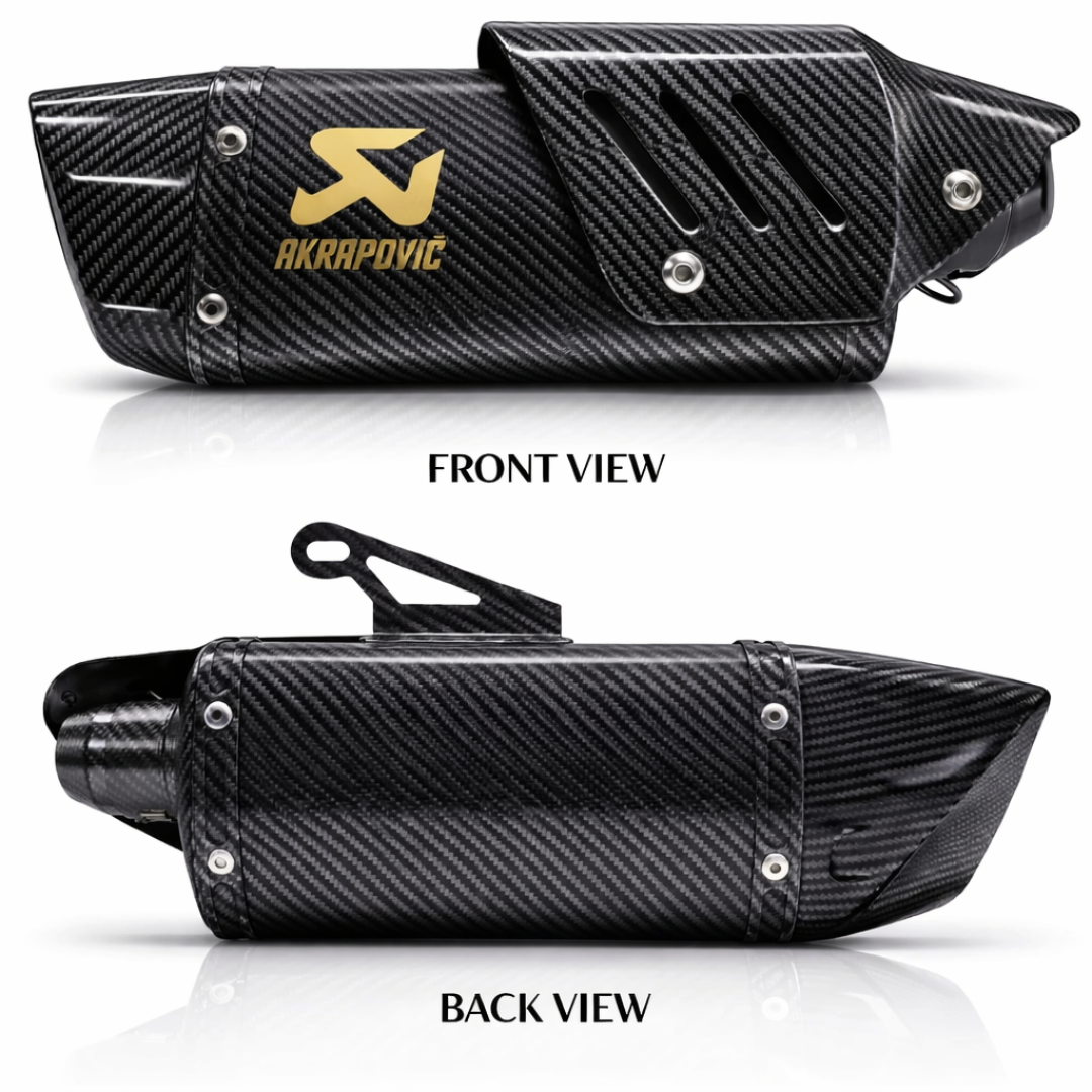 AUTOPOWERZ Carbon Finish Triangle Long Motorcycle Exhaust Silencer, Noise Control, Secure Pipe Connection Universal Fitment Premium Sports Bike Silencer (Pack of 1)