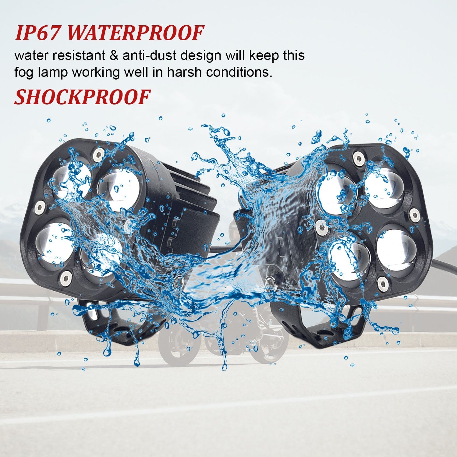 LIU HJG 80W Yellow-White Super Bright LED fog light for Bike/Car and SUV, 4 LED DRIVING LAMP with low/high beam (Pack of 2Pcs With Clamp)