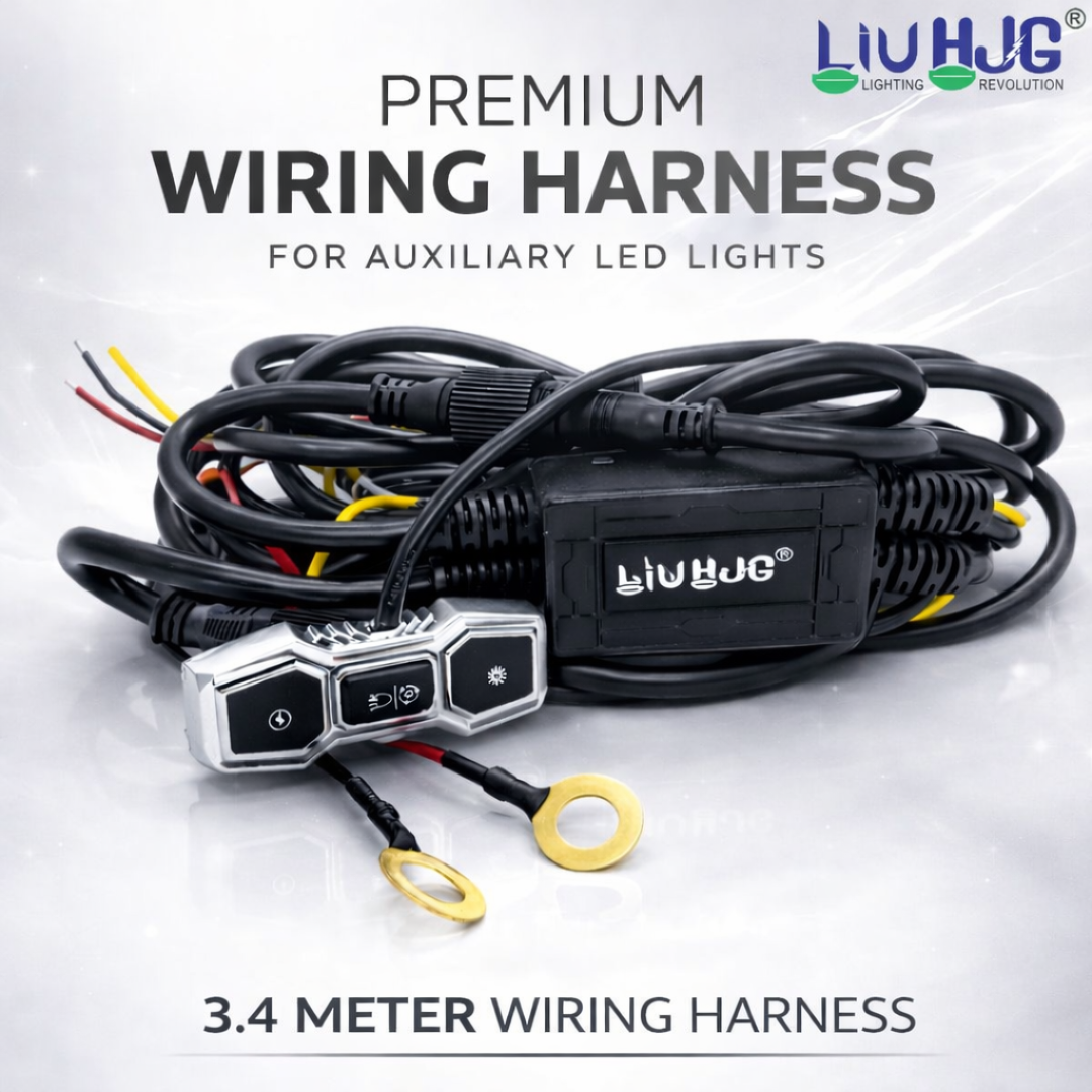 LIU HJG 3 Pin Coupler Premium Wiring Harness for Auxiliary LED Fog Lights 3.4 Meter Wire with Heavy Duty Metal Switch Copper Wiring Suitable for 3 Wire Fog Lights (Pack of 1)