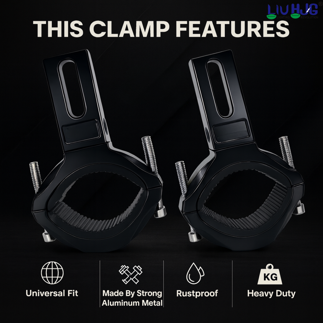 LIU HJG Fog Lamp Small Shocker Clamps with Non Slip Rubber & Installation Tools Adjustable Brackets Heavy Duty Clamps Rustproof Universal fit for all Motorcycle, Car Jeep, SUV & Others (Pack 1 Set)