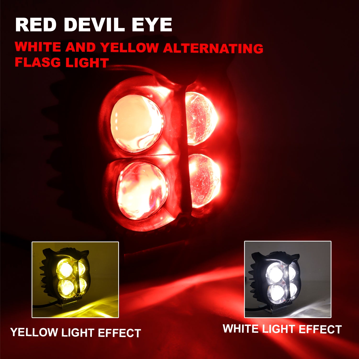 Owl LED Fog Light Yellow/White and Red Devil Eye Effect 3 Colour Mode with Flashing Pattern Universal For All Bikes (DC9-80V & 40W, Pack of 1)