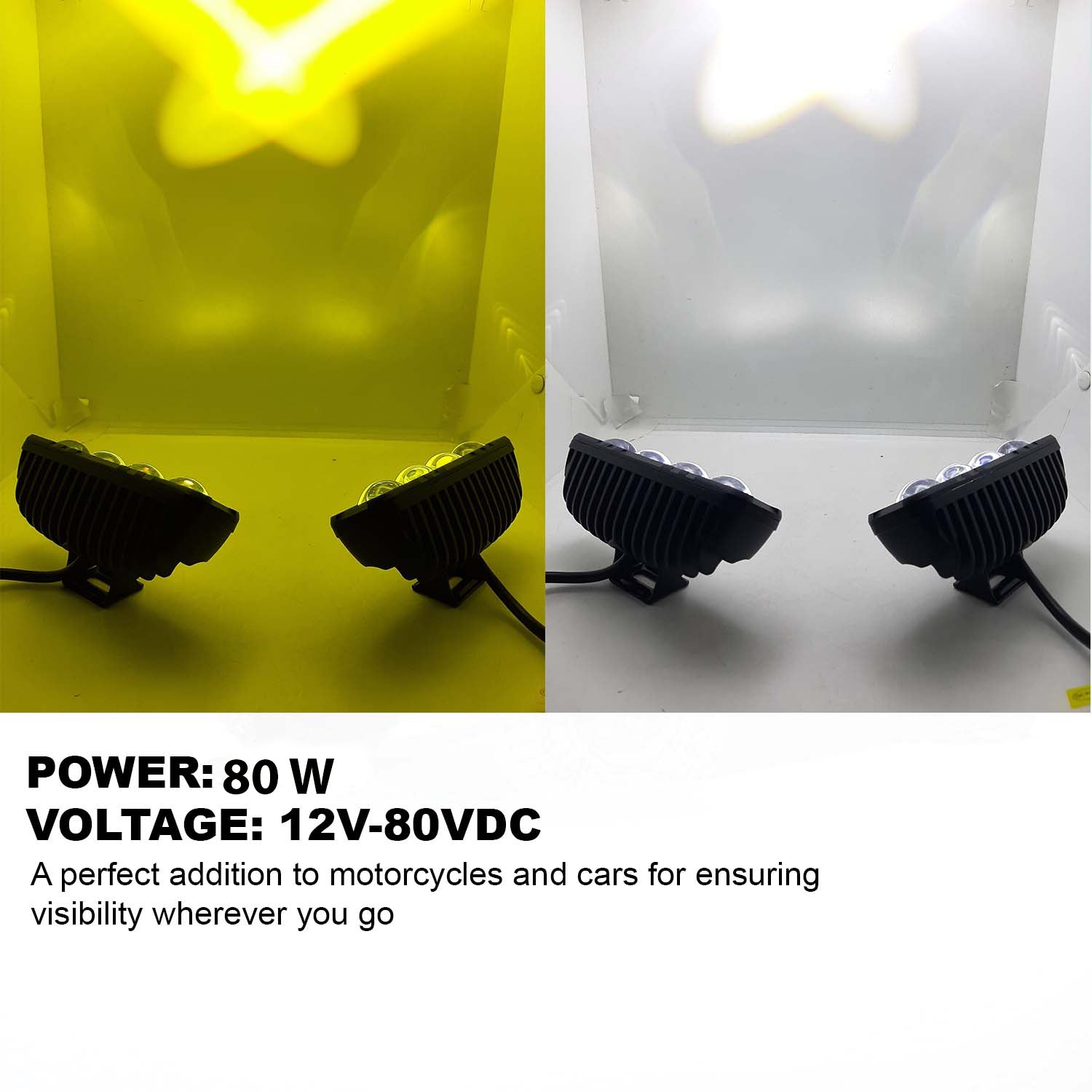 AUTOPOWERZ Motorcycle Lighting System Rectangle 4LED FOG light with Mini Projector Lens Dual Color White-Yellow (Pack of 2 Pcs.)(12-80VDC,80W)