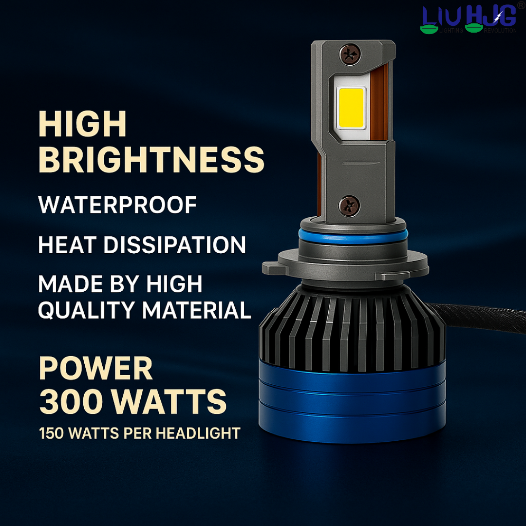 LIU HJG LED 9005 Headlight Bulb Waterproof & Dustproof Heat Dissipation 300W (150W Each) 12V DC Power Universal Fit For All Bikes & Cars Model (Pack of 2)