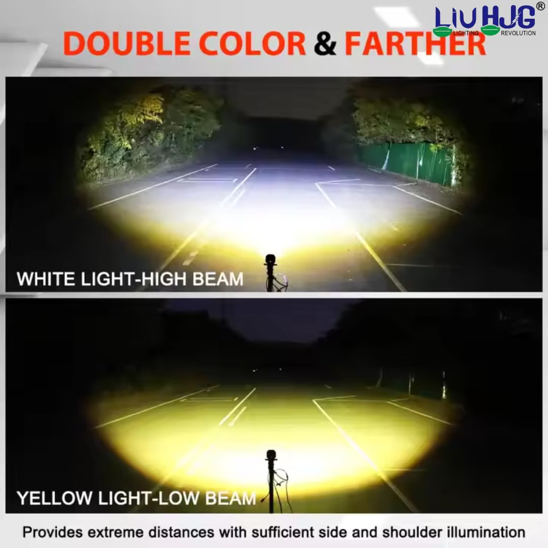 LIU HJG® 80W 4-LED 5D Lens Dual-Color Fog Light Kit with Clamp Brackets & Wiring Harness for Bike and Car (Pack of 2)