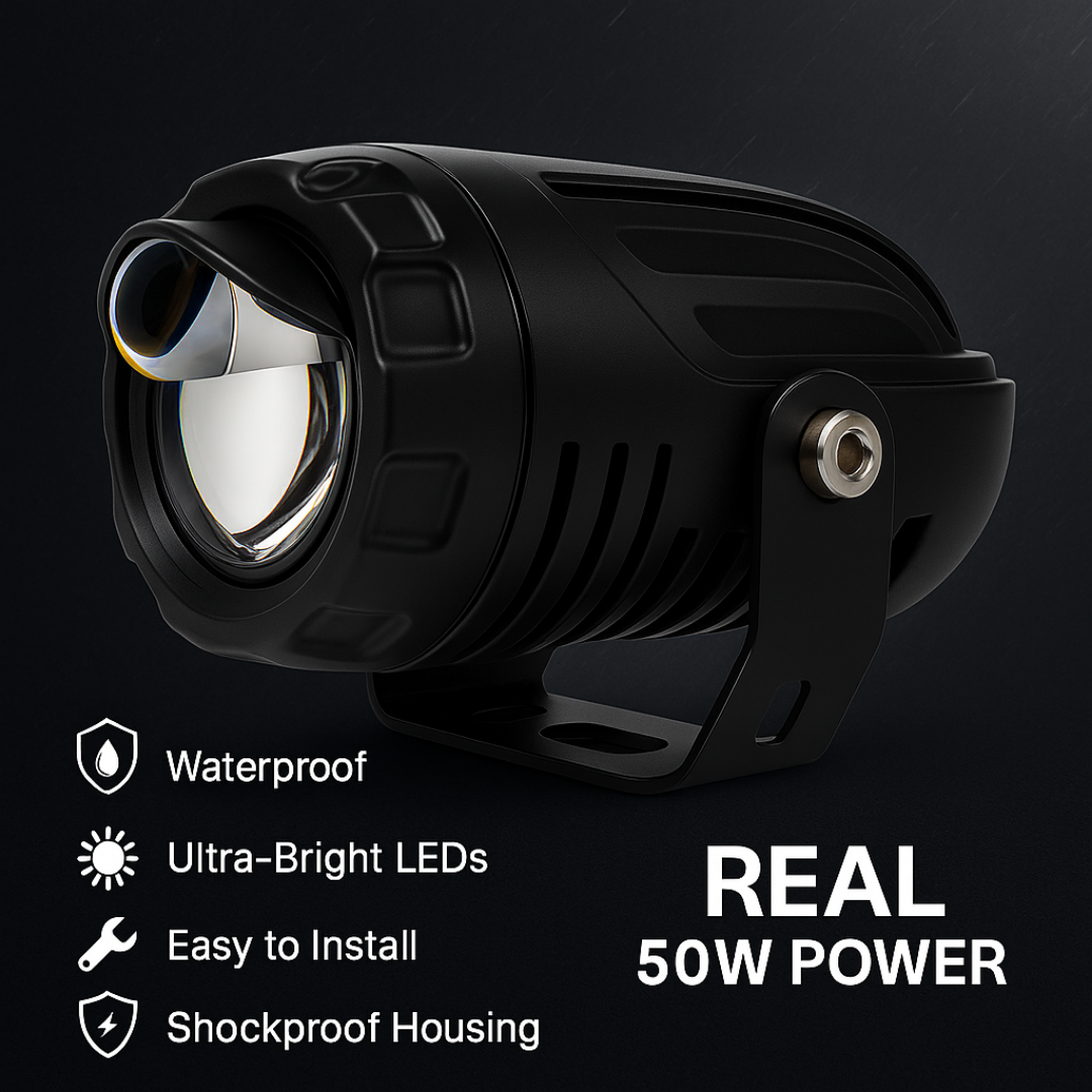 AUTOPOWER KI S13 Dual Lens Projector Fog Lamp Ultra Bright LEDs Waterproof & Dustproof Fog Lamp 50W 12V DC Power Yellow White Light Reflection Universal fit for all Bikes & Cars (Pack of 1)