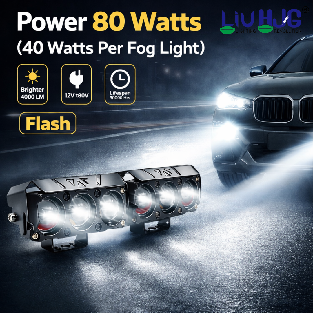 LIU HJG 3 Lens Fog Light with Devil Eye – Yellow/White  Steady & Flashing Modes (Set)