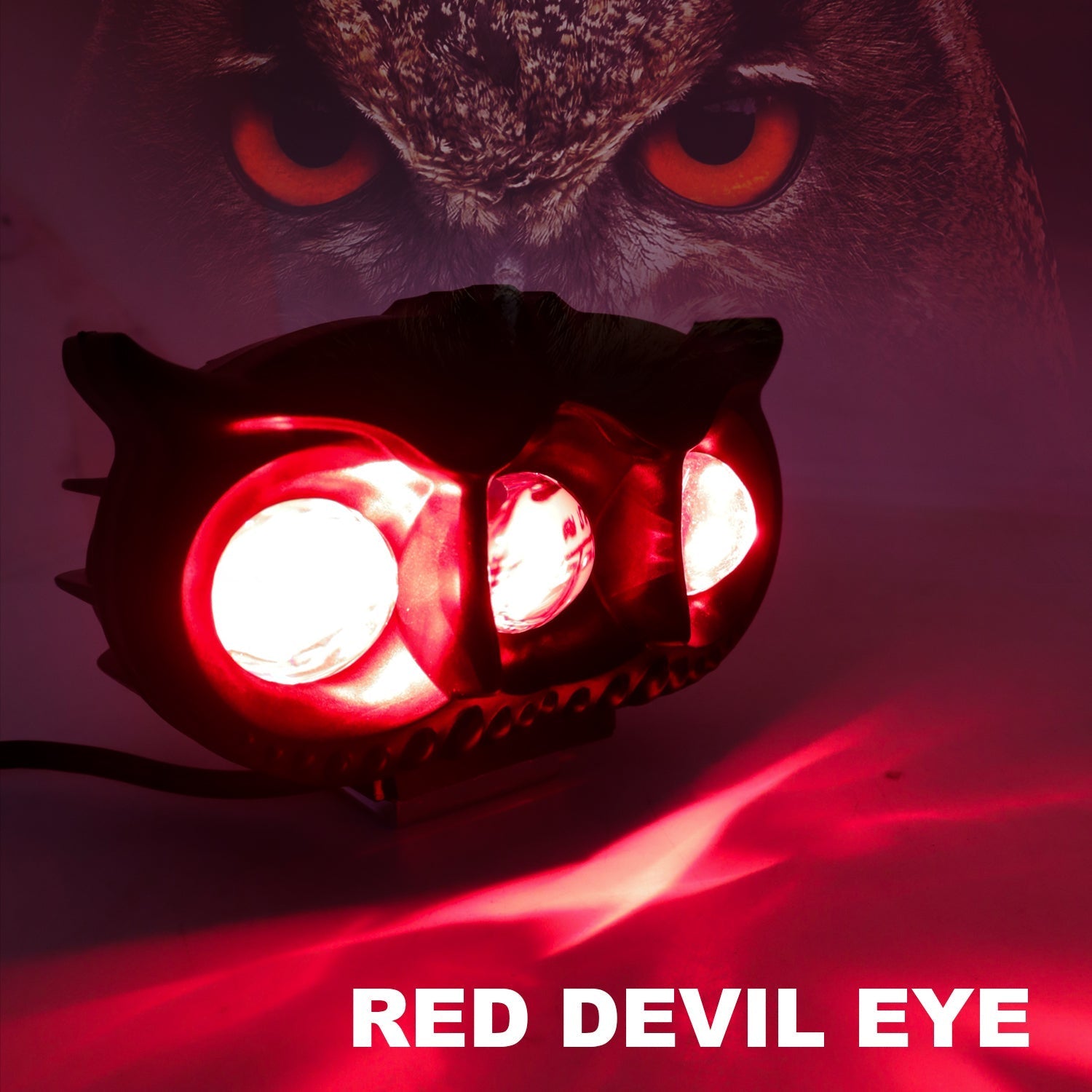 LED Owl Fog Light Yellow/White and Red Devil Eye Effect 3 Colour Mode with Flashing Pattern Universal For All Bikes (DC9-80V & 30W, Pack of 1)