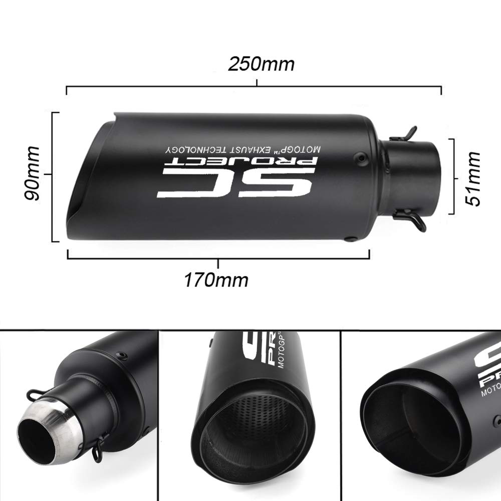 AUTOPOWERZ® Universal Stainless Steel Slip On Exhaust 36-51 mm Muffler Pipe for All Bikes/Motorcycle (Triangle Cut Silencer, Black)