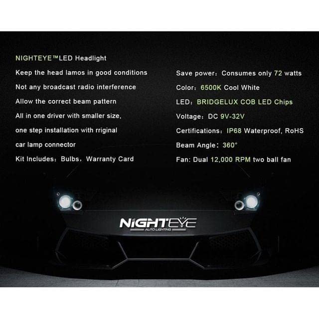 AUTOPOWERZ 72W 9000LM LED Car Headlight Bulbs Conversion Kit Fog Driving Light, DRL lamp with COB Chips 6500K White,(Pack of 2) (Original Night Eye 9005)