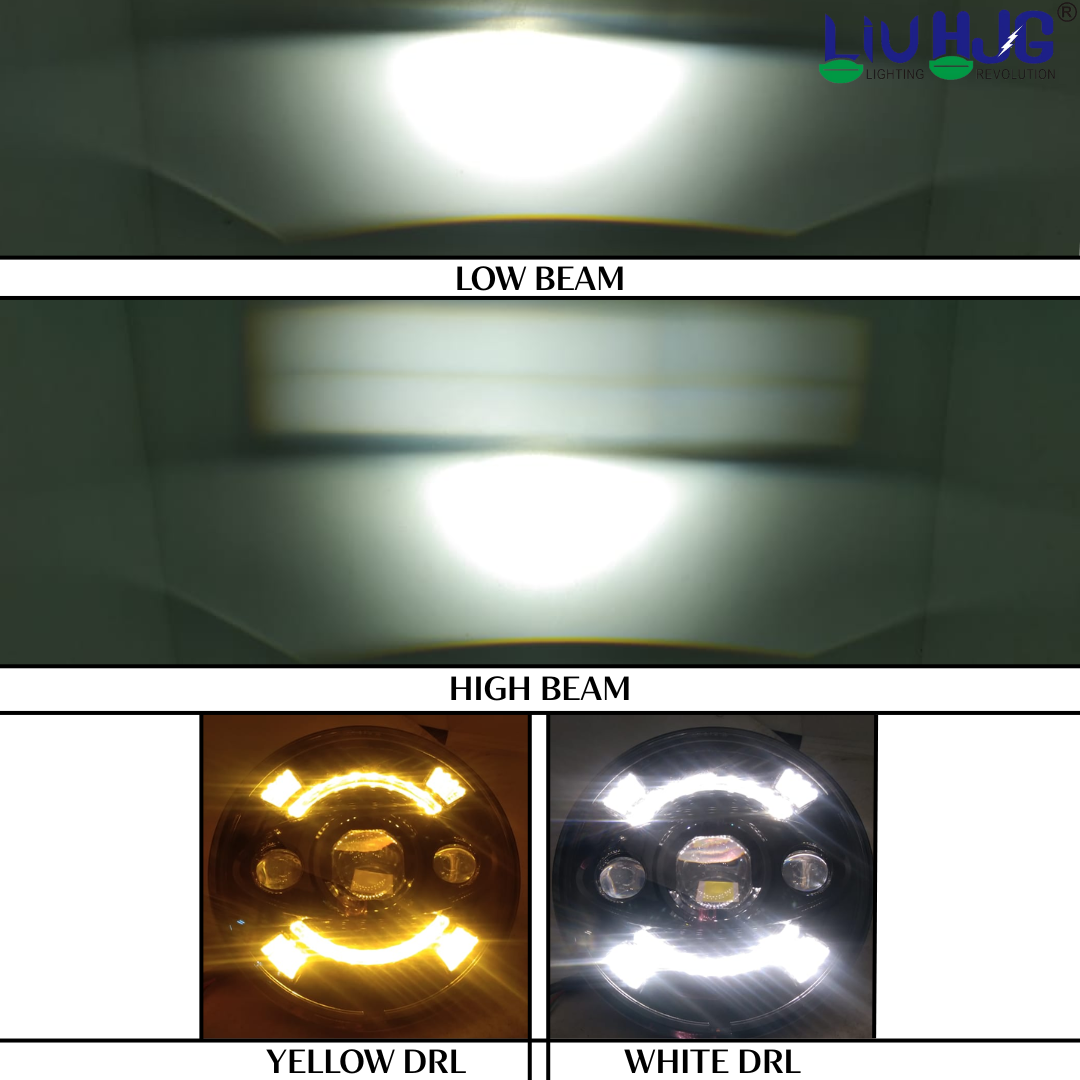 LIU HJG 7 Inch DRL LED Headlight Ultra High Brightness Waterproof & Du