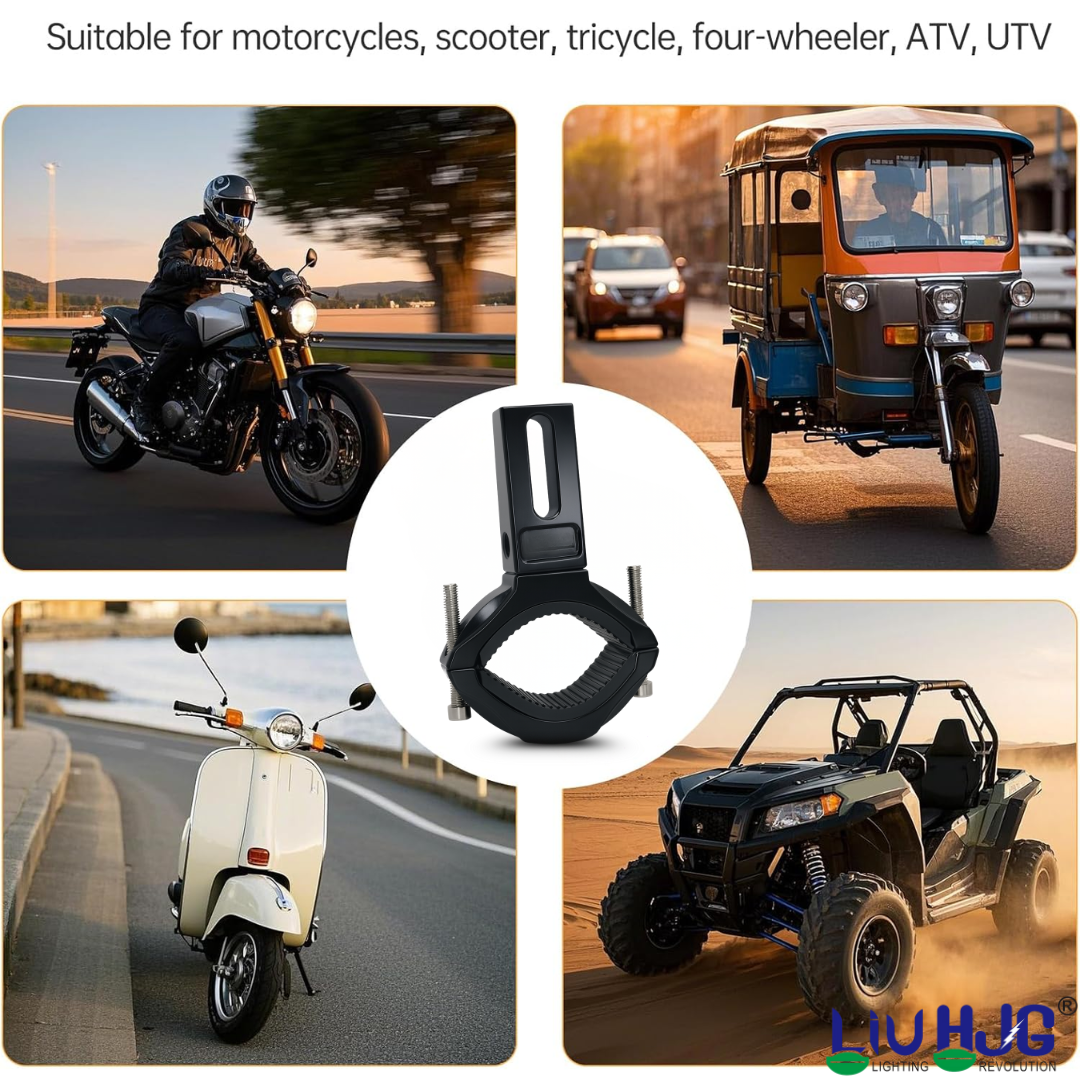 LIU HJG Fog Lamp Small Shocker Clamps with Non Slip Rubber & Installation Tools Adjustable Brackets Heavy Duty Clamps Rustproof Universal fit for all Motorcycle, Car Jeep, SUV & Others (Pack 1 Set)
