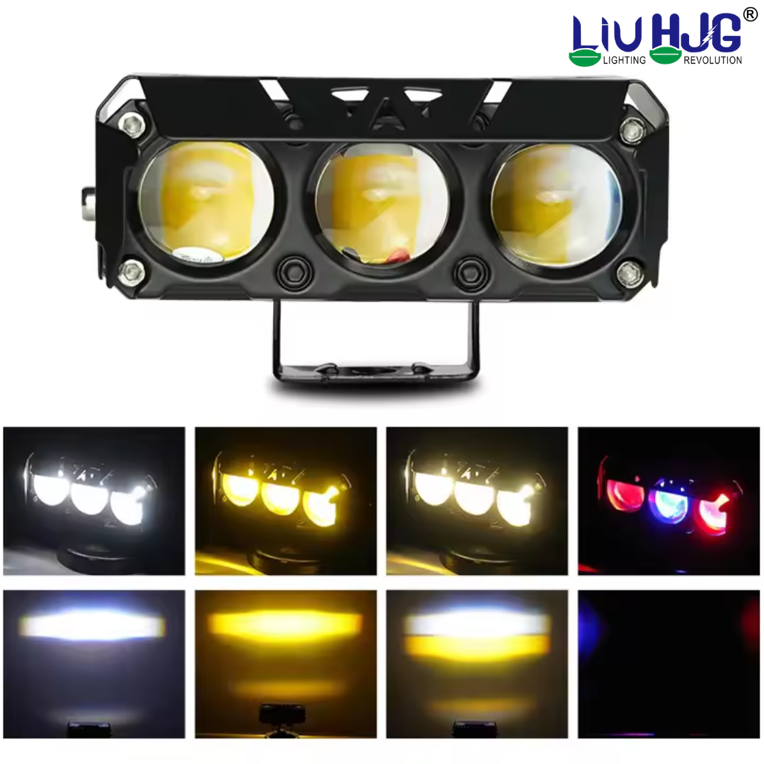 LIU HJG 3 Lens Fog Light with Devil Eye – Yellow/White  Steady & Flashing Modes (Set)
