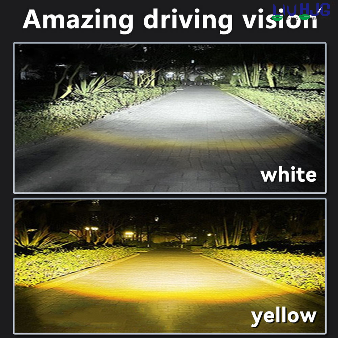 HJG Triple Lens Headlight LED Work Light Fog Lamp Dual Color Motorcycle Lights Spot Light High beam/Low beam(9-60V DC - 90W) With Wiring Kit