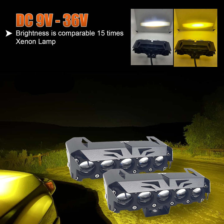 HJG Dual Color Mega Drive 5 lens fog light in yellow white mode
