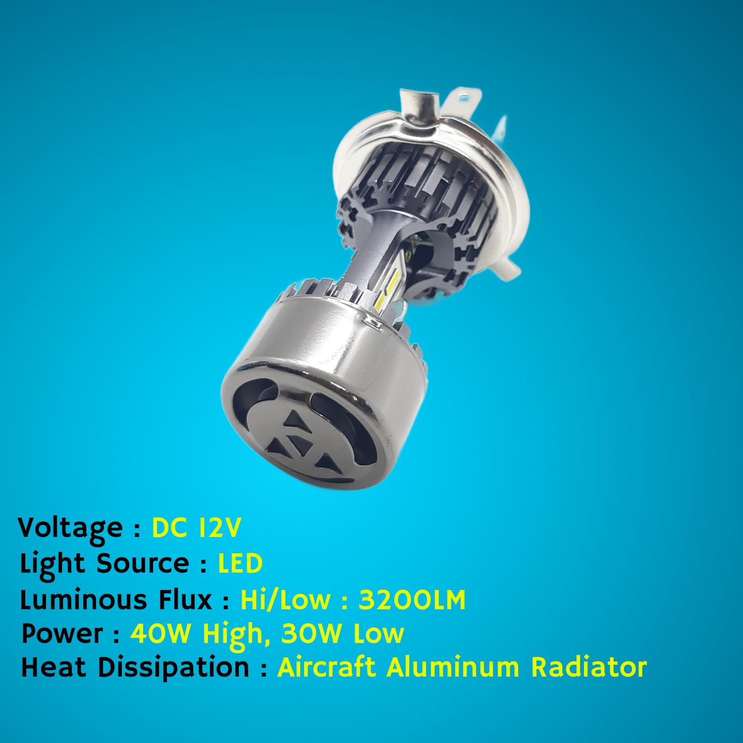 40W H4 White LED Headlight Bulb for Car and Bike