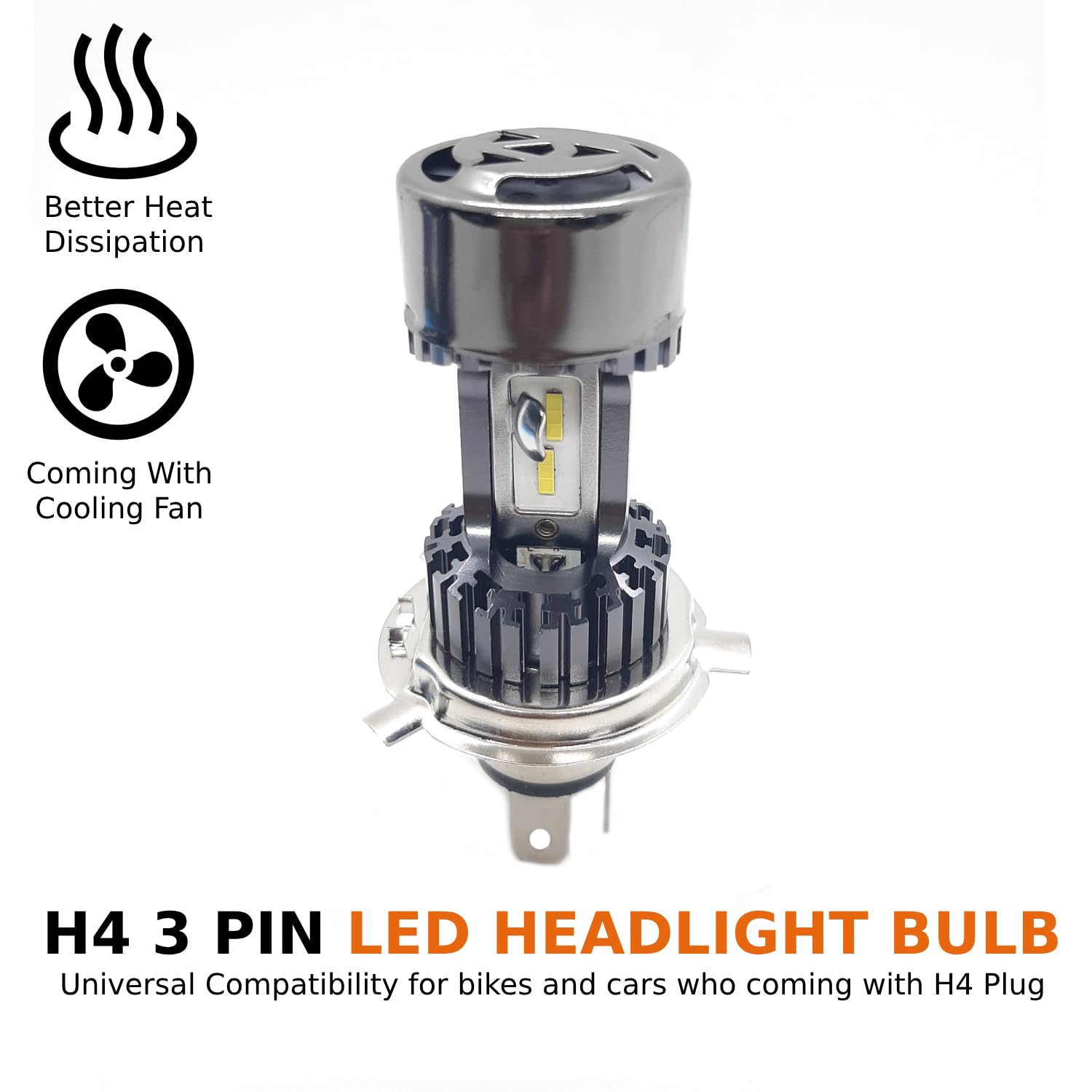 40W H4 White LED Headlight Bulb for Car and Bike
