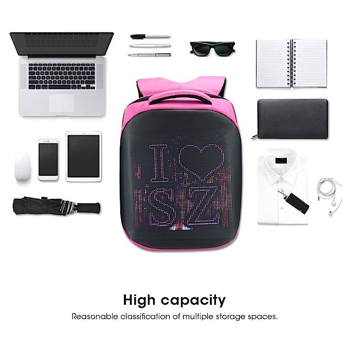 Backpack With LED Color Screen Custom Display APP Operated Waterproof Bag Pink Colour
