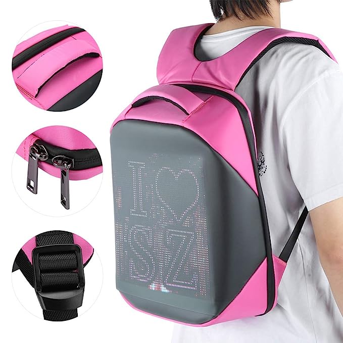 Backpack With LED Color Screen Custom Display APP Operated Waterproof Bag Pink Colour