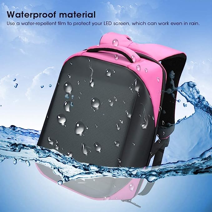 Backpack With LED Color Screen Custom Display APP Operated Waterproof Bag Pink Colour