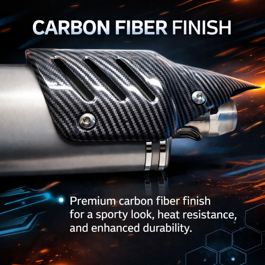 AUTOPOWERZ Silver Carbon Finish Triangle Long Motorcycle Exhaust Silencer, Noise Control, Secure Pipe Connection Universal Fitment Premium Sports Bike Silencer (Pack of 1)