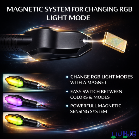 LIU HJG WD07 Turn Signal Light showing Magnetic RGB Color Transitions