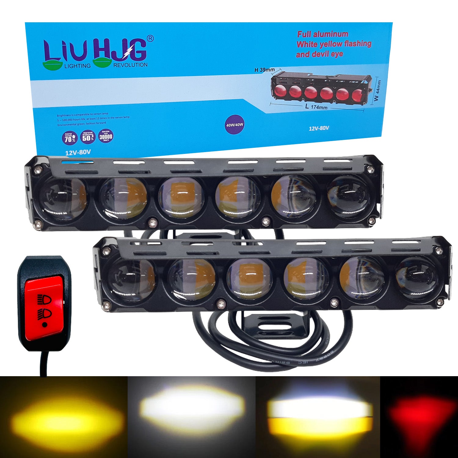 LIU HJG 6 Lens Fog Light, 6 LED Fog Light for Bike, Devil Eye Fog Light for Car, Yellow White Dual Color Fog Light, Flashing Mode Fog Light for Bike, Steady and Flashing Fog Light, Universal LED Fog Light for Car, High-Performance LED Fog Lamp, Dual Color 6 Lens Fog Light, Bike Fog Light with Devil Eye, White Yellow Fog Light 1 Pc, LED Fog Light with Devil Eye Design, Waterproof 6 Lens Fog Lamp, LIU HJG Devil Eye Light, Multi Mode Fog Light LED, Powerful Fog Light for Motorcycle, Stylish Devil Eye Fog Light