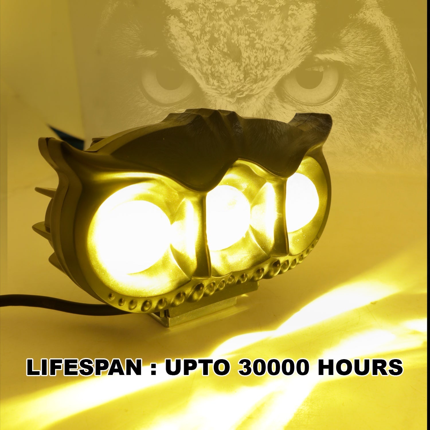 LED Owl Fog Light Yellow/White and Red Devil Eye Effect 3 Colour Mode with Flashing Pattern Universal For All Bikes (DC9-80V & 30W, Pack of 1)