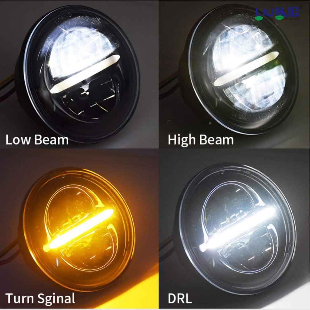 LIU HJG® 7 Inch 90W Round LED Headlight with Minus DRL & Amber Indicator for Thar & Bullet (Pack of 1)