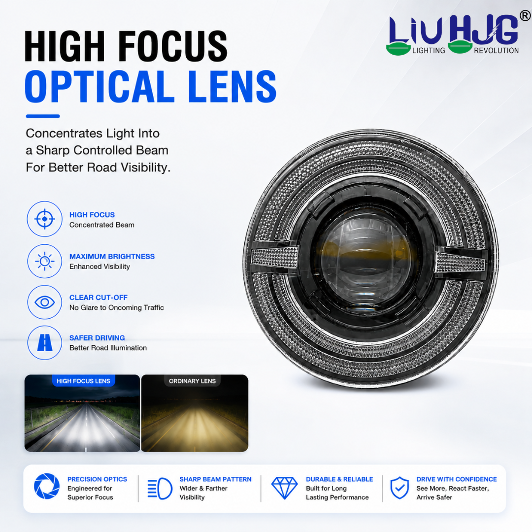 7 inch high focus optical lens LED headlight demonstrating focused beam projection.