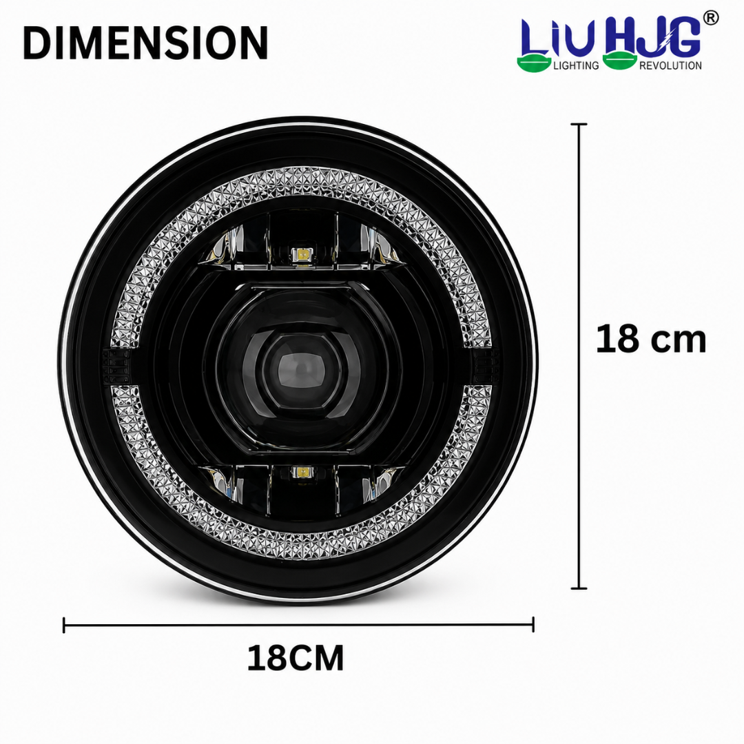 LIU HJG® C-199 7 Inch 58W Round LED Headlight with Yellow/White DRL for Bike & Thar (Pack of 1)