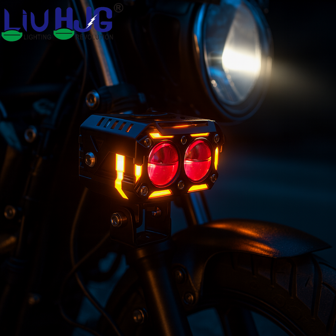 LIU HJG Dual Cut Lens Dual Lens LED Fog Light With Wiring Kit Waterproof & Dustproof 120W 12V DC Power Yellow, White, Red Devil Eye Light, Yellow DRL Universal fit for All Bikes & Cars (Pack of 2)