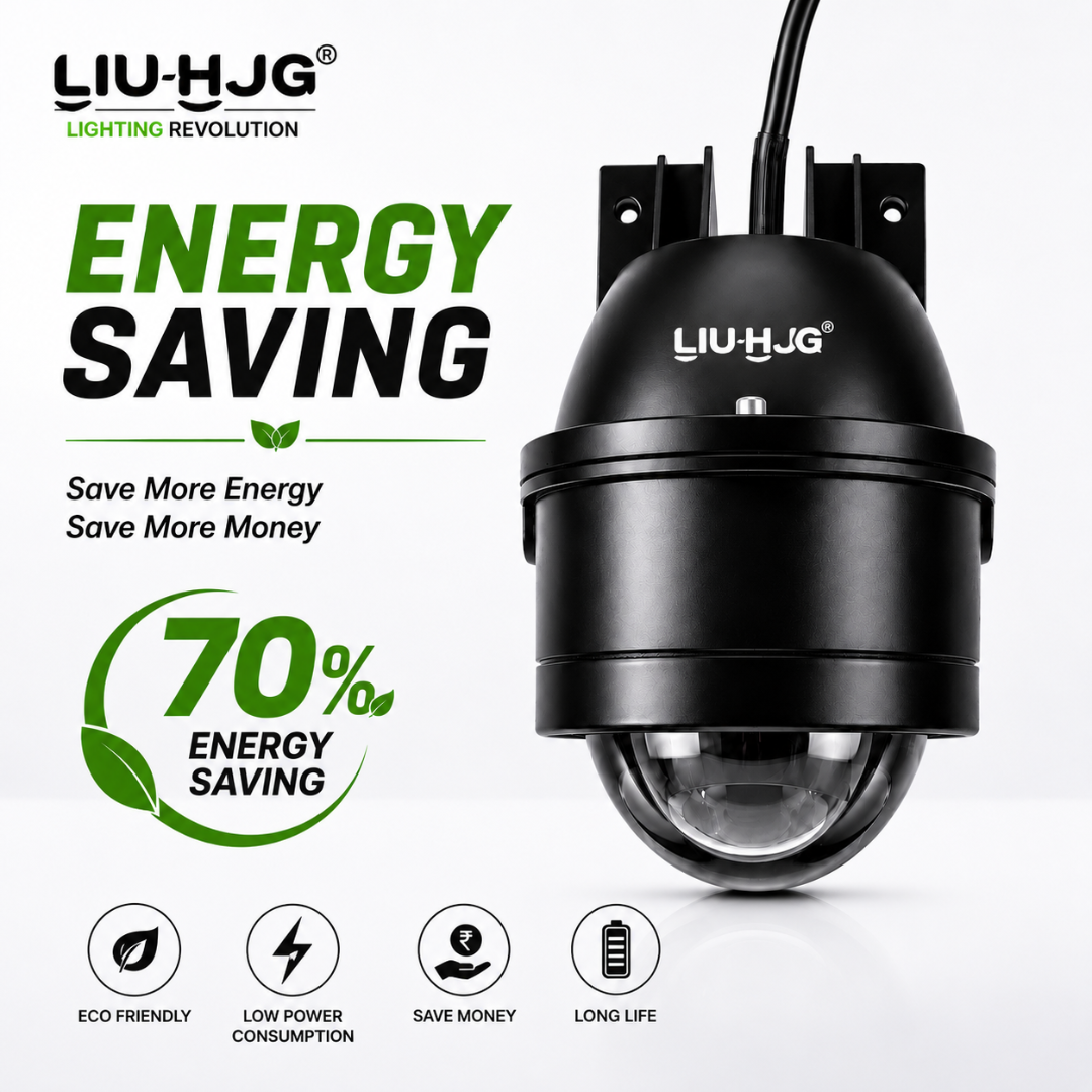 Graphic showing 70 percent energy efficiency of 86W 3 inch LED projector fog lamp.